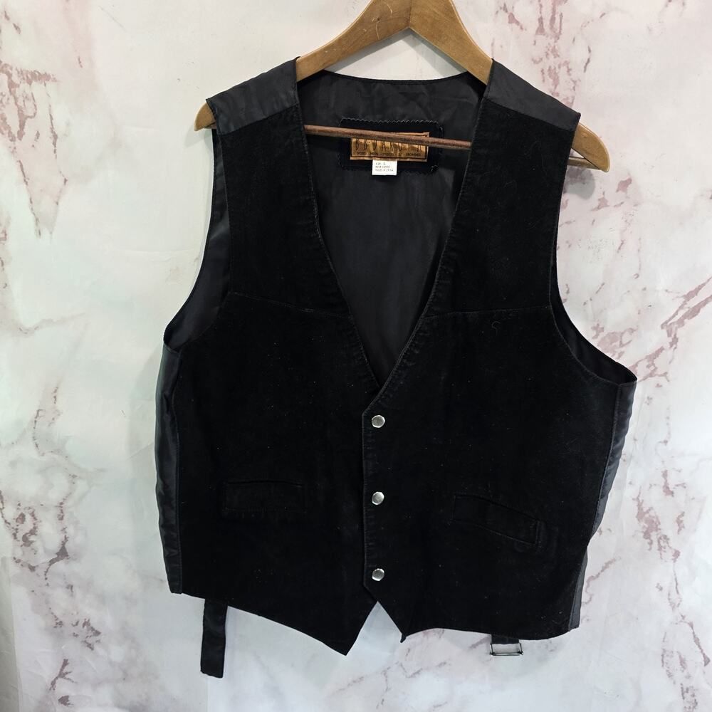 Vintage Leather Vest Mens Large Black Western Cowboy Biker Leather Formal